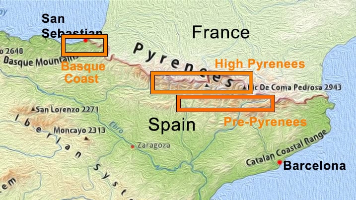 Pyrenees Mountain Ranges Map Pyrenees Mountain Ranges Map